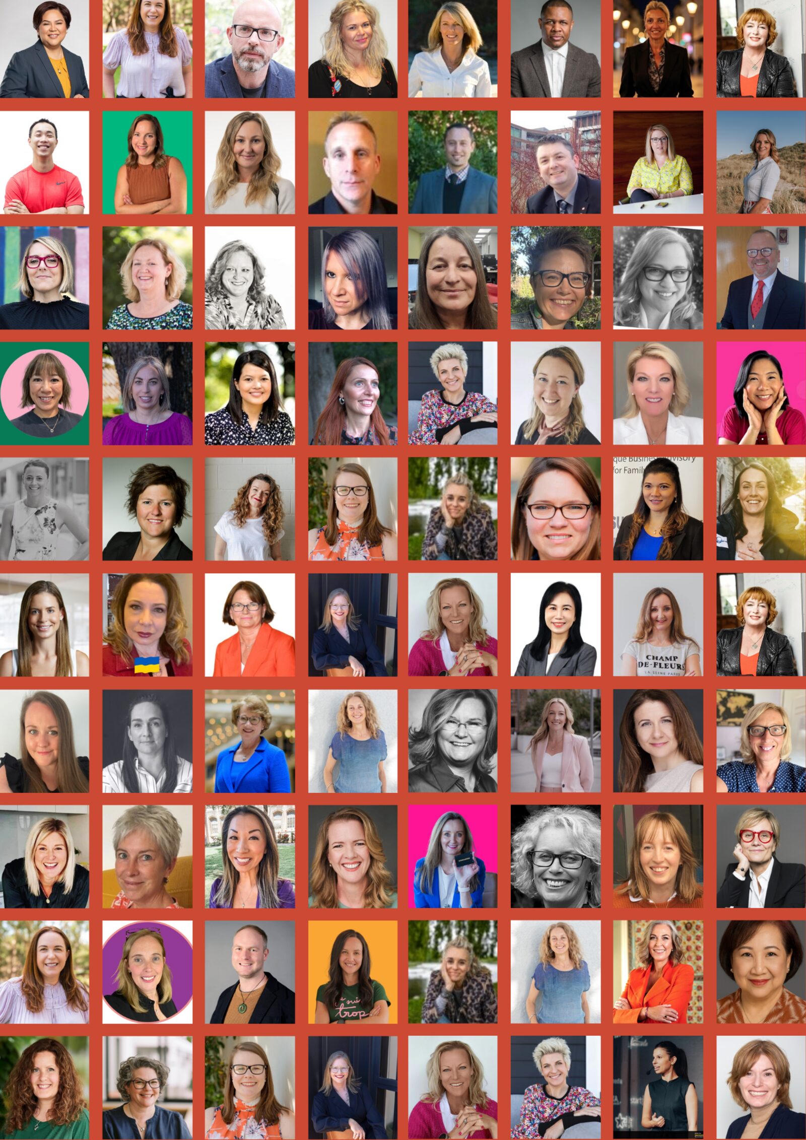A grid of headshots of Elephant Riders, the wider riders&elephants community, from across industries and countries